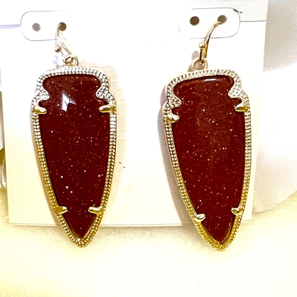 NWT Kendra Scott RARE & Retired Skylar Earrings Goldstone & Yellow Gold STUNNING - Picture 12 of 16